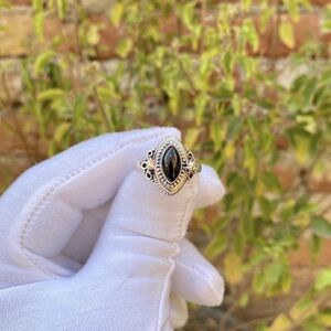 Silver and Black Onyx Poison Ring Size 6